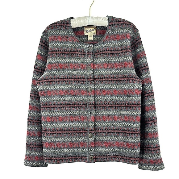 Woolrich Women's Vintage Fair Isle Wool Cardigan in Charcoal Mix Size Small - Picture 1 of 6